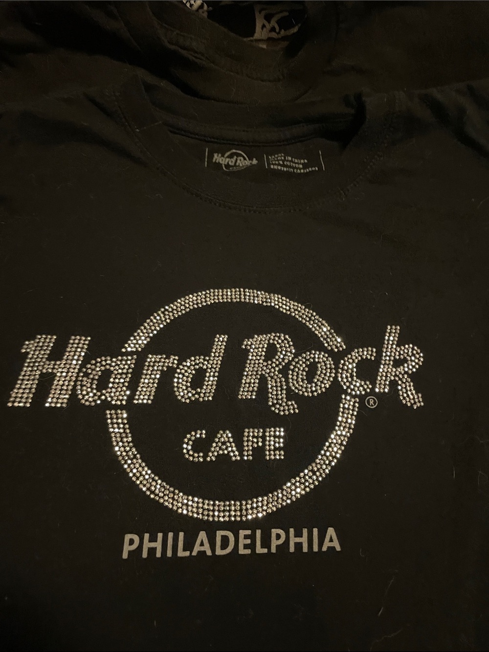 Hard Rock Cafe Black T-Shirt with Silver Rhinestone Logo - Philadelphia